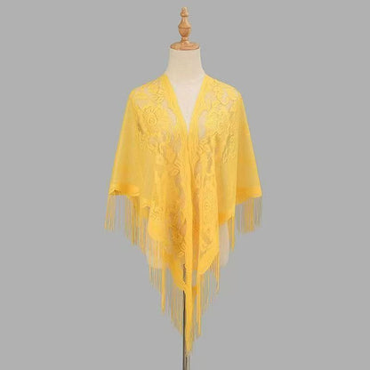 Women’s breathable lace triangle shawl with floral design by My Store