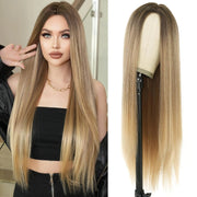 7JHH WIGS Long Blonde Ombre Wigs Natural Heat Resistant Fiber Synthetic Layered Straight Mixed Blonde Wigs with Dark Roots Women Wigs for Holiday Festival Chrismas Daily Party Daily Used - BACKUPMYFILESNOW