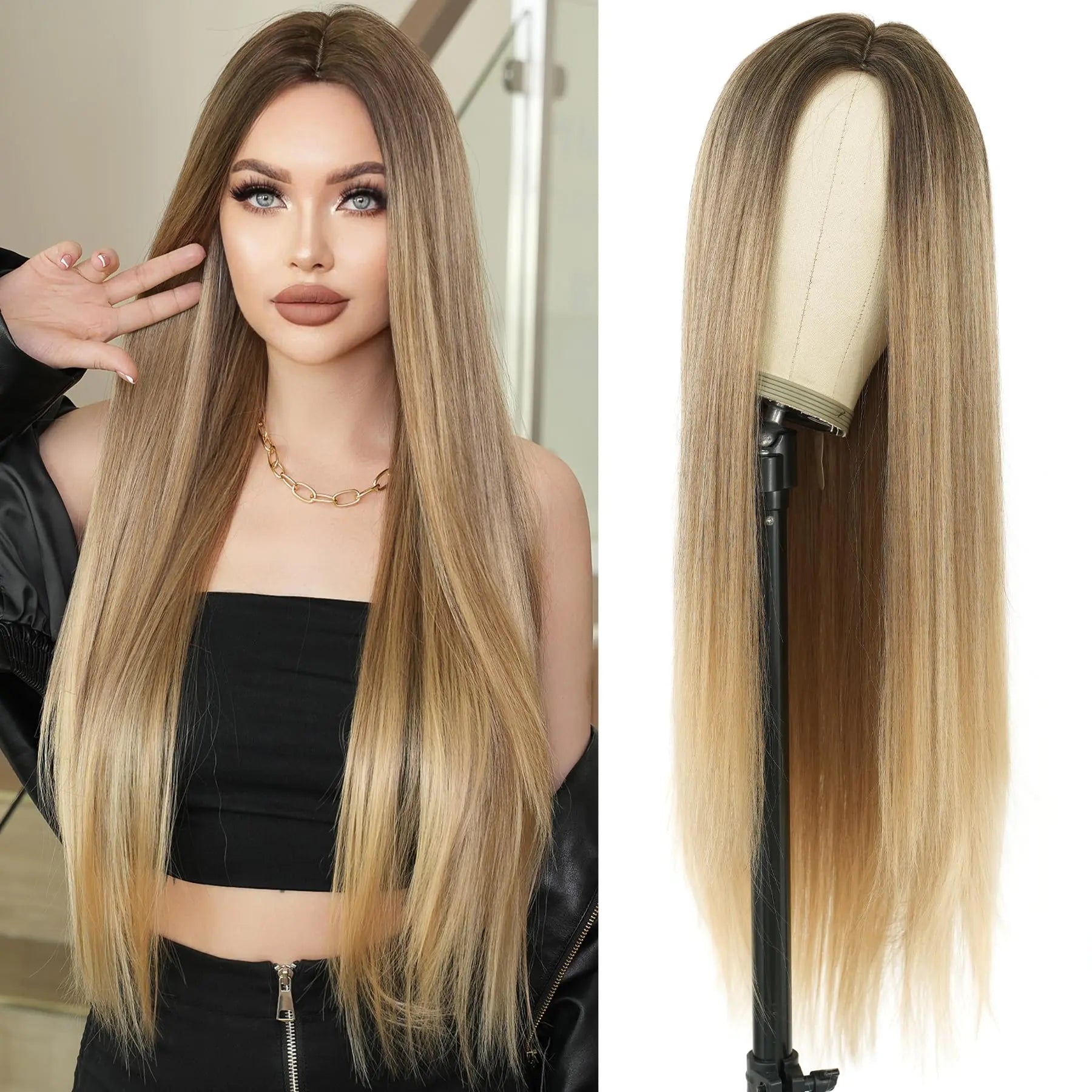 7JHH WIGS Long Blonde Ombre Wigs Natural Heat Resistant Fiber Synthetic Layered Straight Mixed Blonde Wigs with Dark Roots Women Wigs for Holiday Festival Chrismas Daily Party Daily Used - BACKUPMYFILESNOW