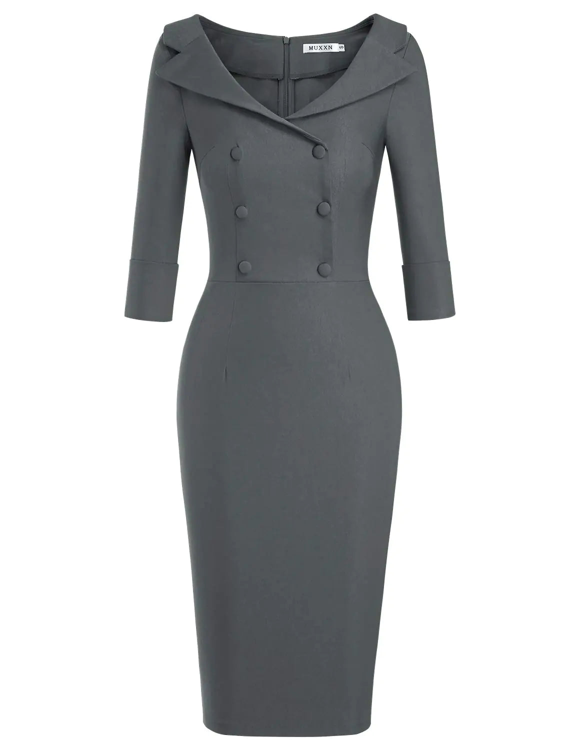 MUXXN Vintage Style Half Sleeves Pencil Dresses for Women Cute Business Office Dress (Gray XL)