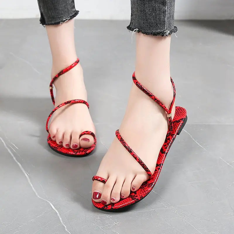 Women's Mixed Color Snake Design Flat Slip-On Sandals
