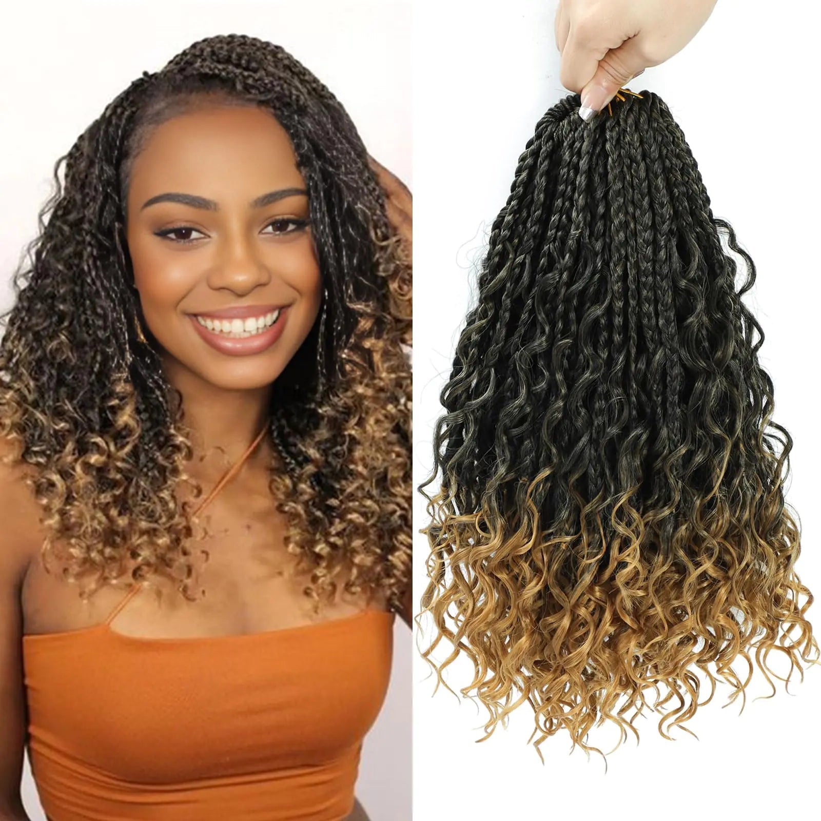 8 Packs Crochet Box Braids Pre Looped 14 Inch Boho Crochet Braids with Curly Ends 1B/27 Goddess Box Braids Crochet Hair for Black Women - BACKUPMYFILESNOW