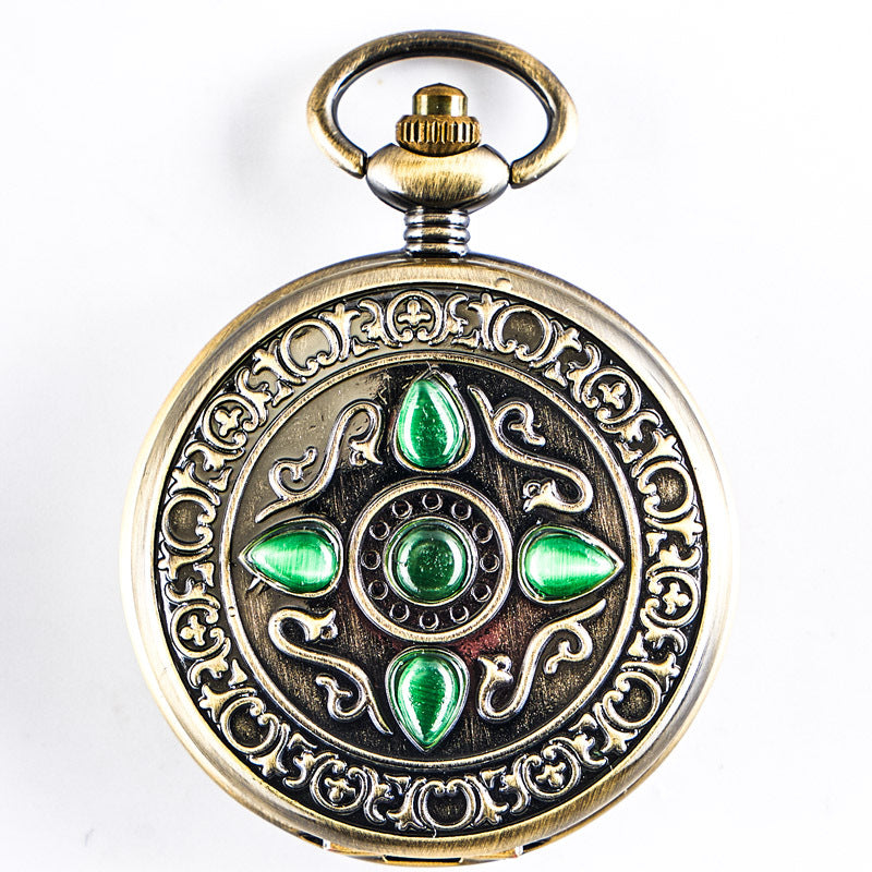 Retro flip-open mechanical pocket watch with vintage metal case and visible clock face