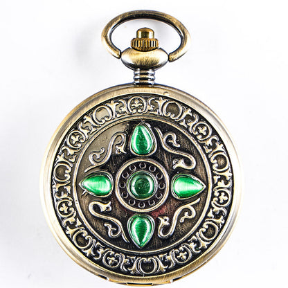Retro flip-open mechanical pocket watch with vintage metal case and visible clock face