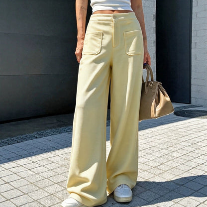 Women's casual loose-fit waffle-knit multi-color wide-leg pants in a textured fabric