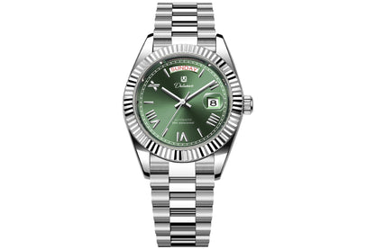 Dual-calendar automatic mechanical men's watch with classic analog dial and date displays
