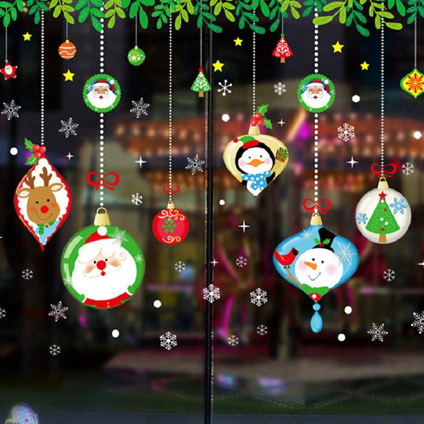 Christmas decorations store window stickers featuring festive holiday designs