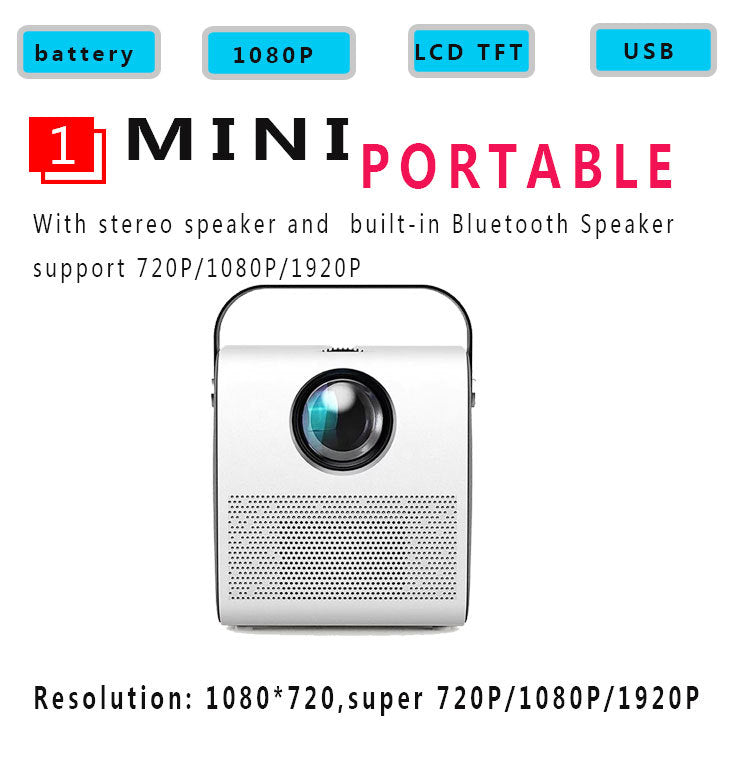 1080P HD portable projector by My Store, compact black projector shown on a white background