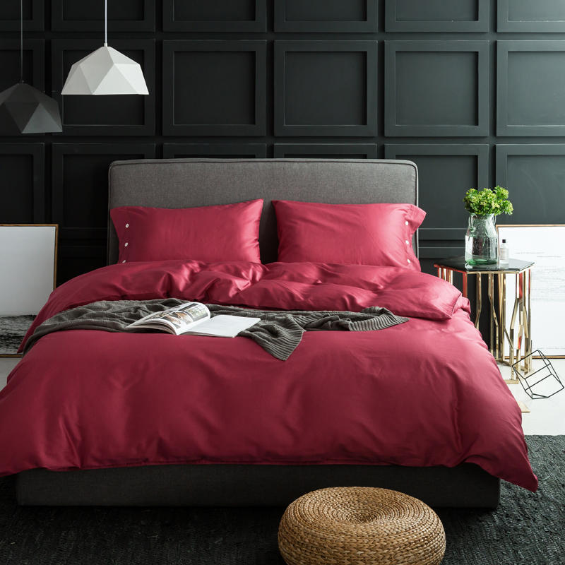 Solid color four-piece bedding set made from long-staple cotton satin fabric