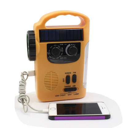 Hand-cranked emergency radio with built-in light, compact black design by My Store