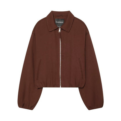 Women's retro lapel zipper short jacket top, front view