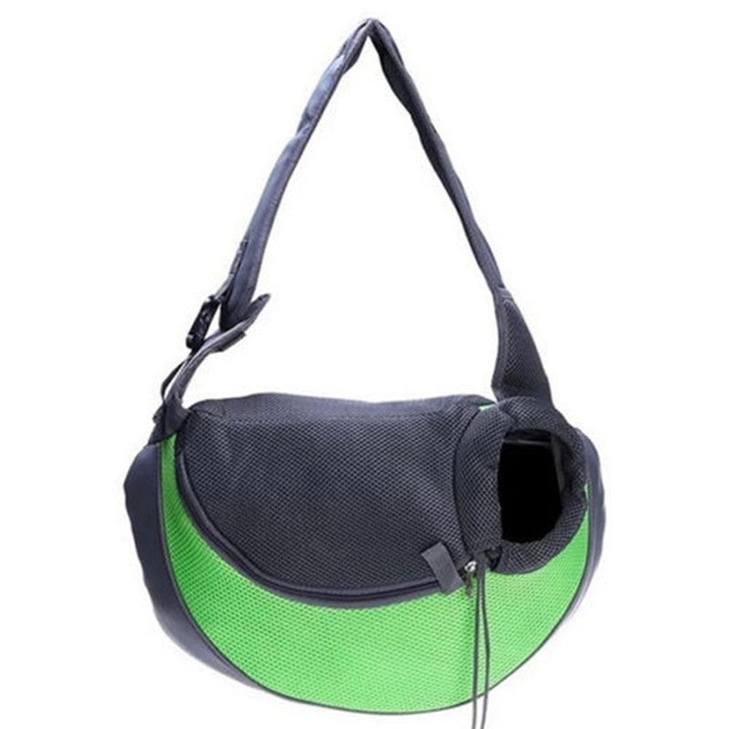 Pet backpack for carrying small dogs or cats, featuring padded straps and a breathable mesh design