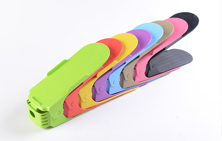 Adjustable double stand shoe support lock storage rack for closet or cabinet organization
