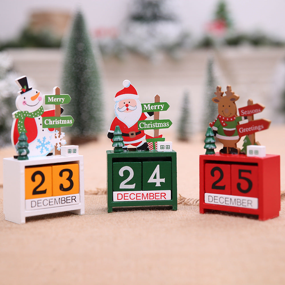 Christmas wooden calendar decorations displayed for seasonal Advent countdown decor