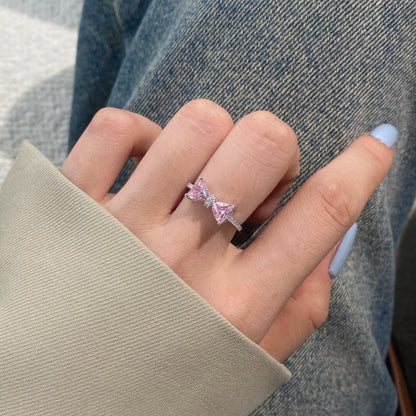 S925 sterling silver bow women's ring with delicate polished bow design