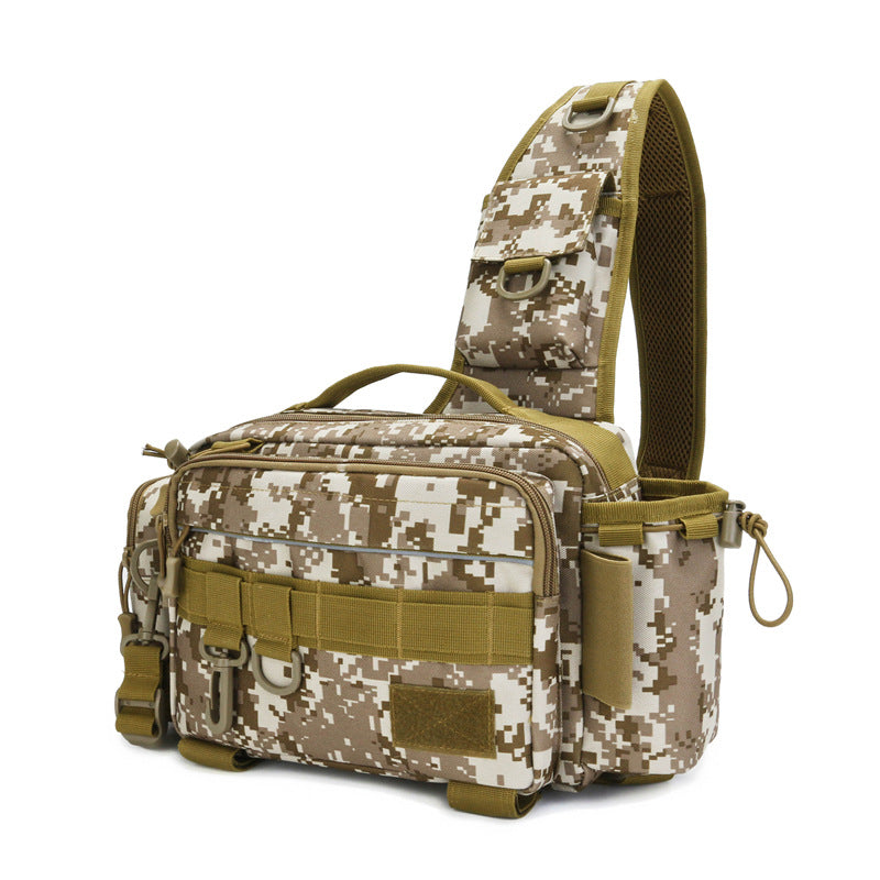 Large-capacity multifunctional fishing lure bag with multiple compartments and adjustable shoulder strap
