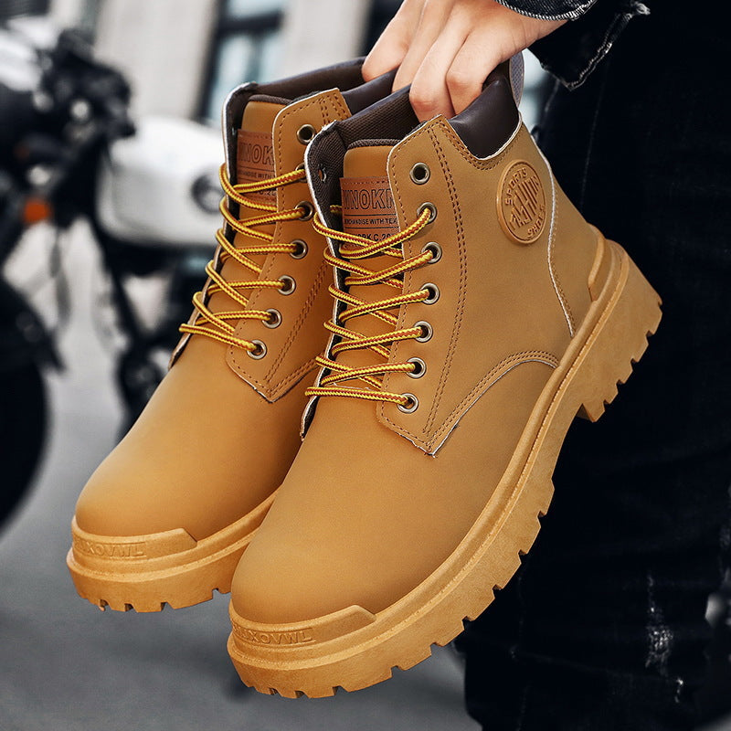 Men's versatile high-top thick-soled work boots in a rugged design.