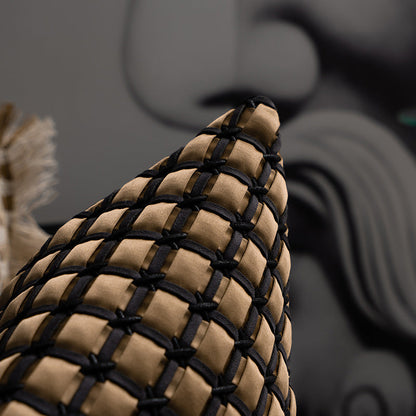 Woven throw pillows arranged on a sofa in a living room by My Store