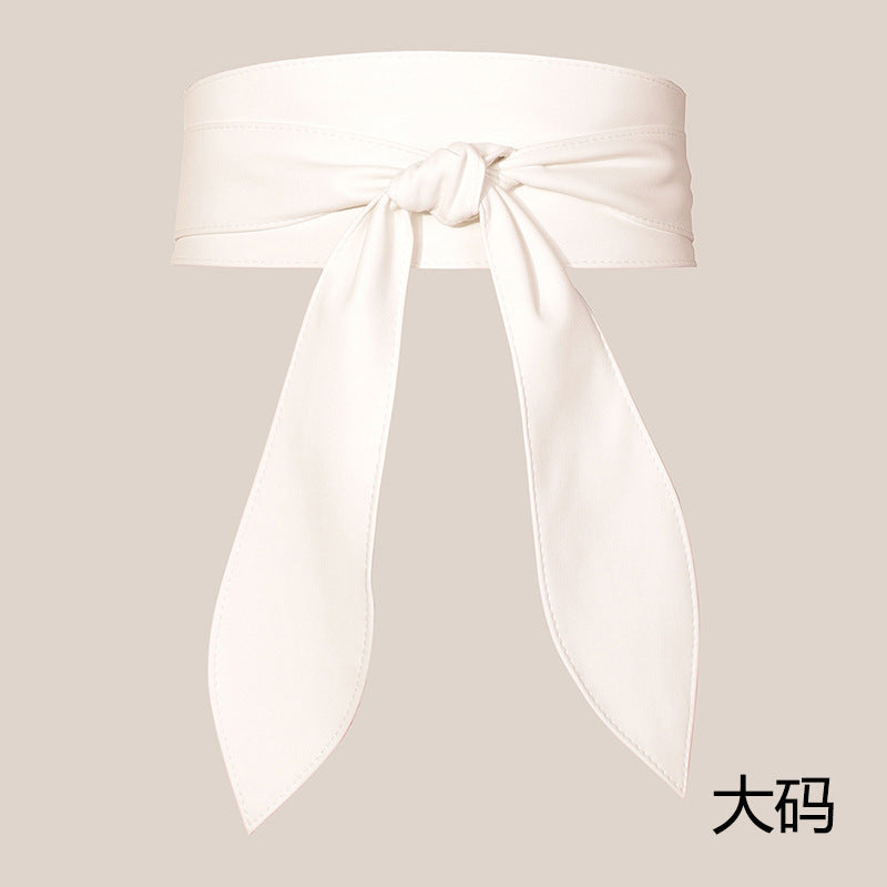 Women's wide waist cover tie belt with elegant bow ribbon, soft all-match super long design