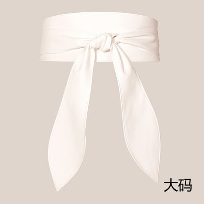 Women's wide waist cover tie belt with elegant bow ribbon, soft all-match super long design