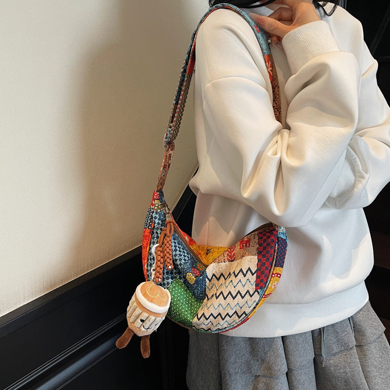 Textured personalized fabric single-shoulder crossbody bag in a casual fashionable style