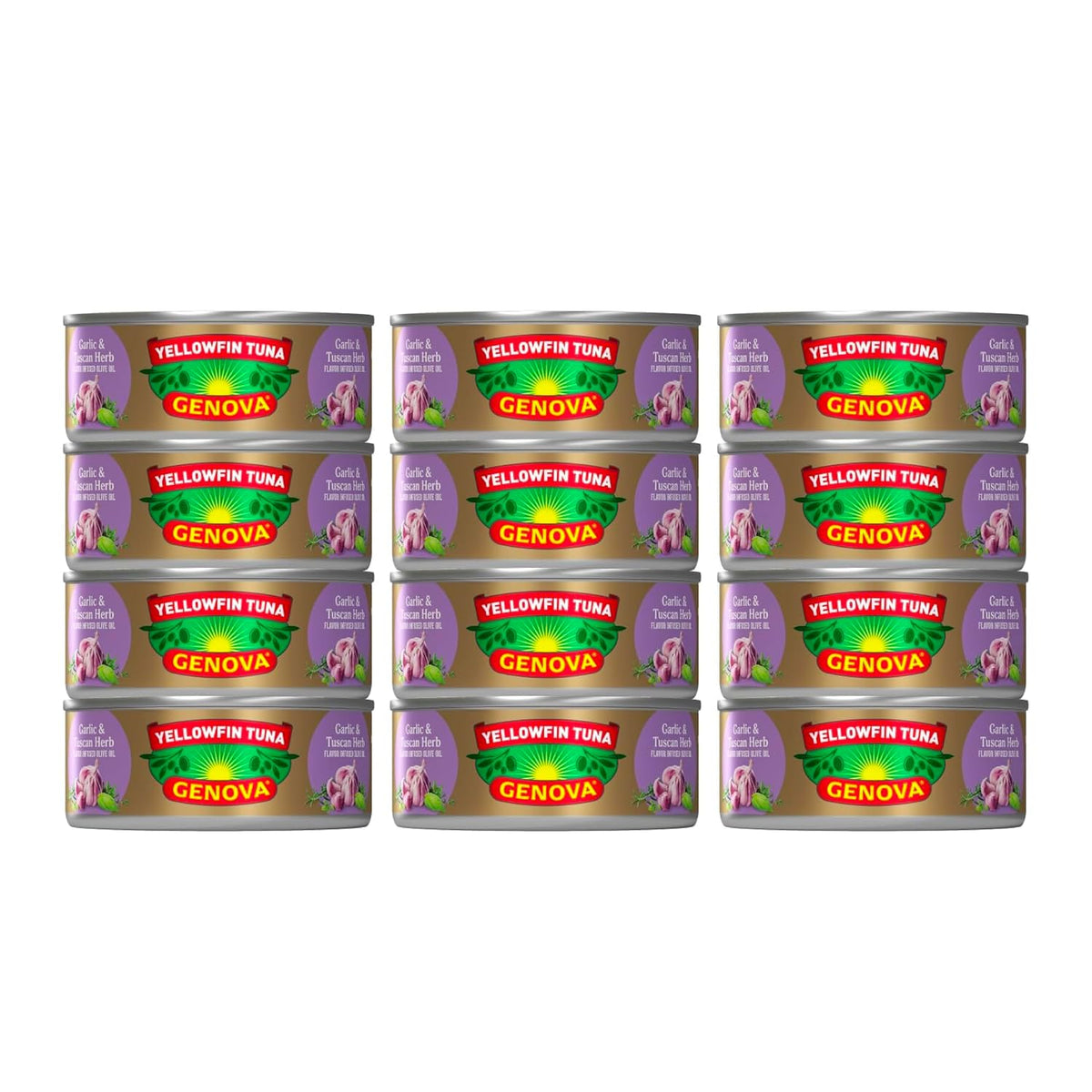Genova Premium Yellowfin Tuna in Lemon and Herbes de Provence olive oil, 5 oz canned tuna, pack of 12, solid light color