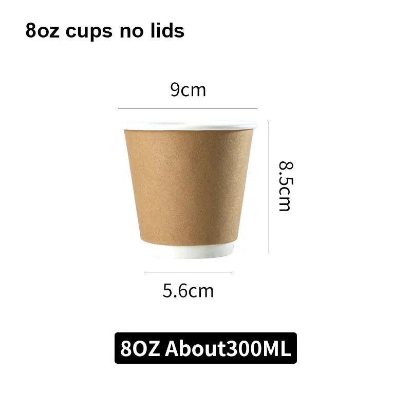 8/10/12/16oz Disposable Kraft Paper Coffee Cup With Lid Hot Cold Beverage Party Accessorie Insulation Takeaway Double - Layer - BACKUPMYFILESNOW