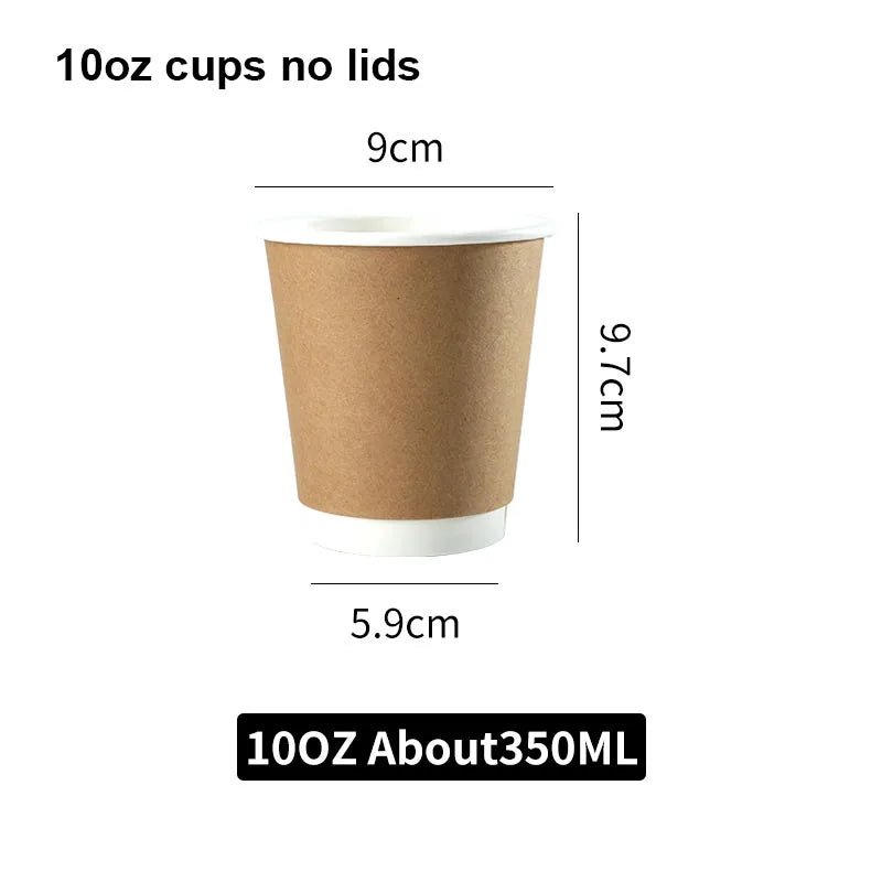 8/10/12/16oz Disposable Kraft Paper Coffee Cup With Lid Hot Cold Beverage Party Accessorie Insulation Takeaway Double - Layer - BACKUPMYFILESNOW