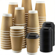 8/10/12/16oz Disposable Kraft Paper Coffee Cup With Lid Hot Cold Beverage Party Accessorie Insulation Takeaway Double - Layer - BACKUPMYFILESNOW
