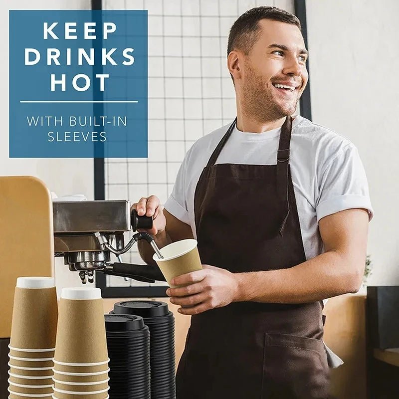 8/10/12/16oz Disposable Kraft Paper Coffee Cup With Lid Hot Cold Beverage Party Accessorie Insulation Takeaway Double - Layer - BACKUPMYFILESNOW