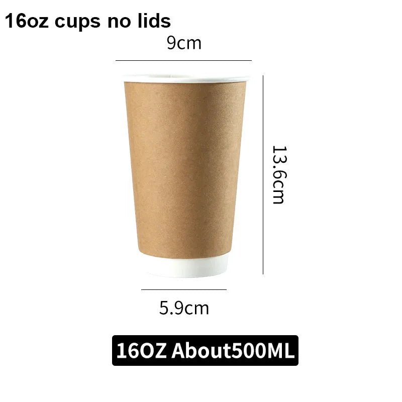 8/10/12/16oz Disposable Kraft Paper Coffee Cup With Lid Hot Cold Beverage Party Accessorie Insulation Takeaway Double - Layer - BACKUPMYFILESNOW