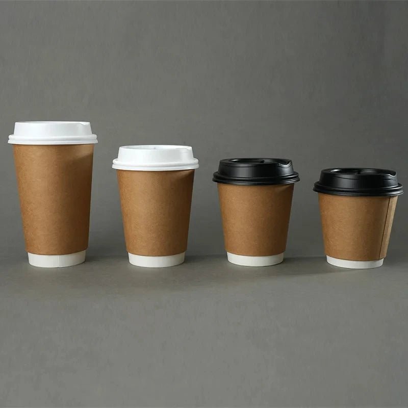 8/10/12/16oz Disposable Kraft Paper Coffee Cup With Lid Hot Cold Beverage Party Accessorie Insulation Takeaway Double - Layer - BACKUPMYFILESNOW