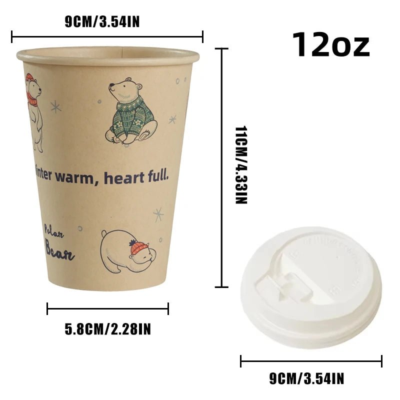 8/10/12/16oz Disposable Kraft Paper Coffee Cup With Lid Hot Cold Beverage Party Accessorie Insulation Takeaway Double - Layer - BACKUPMYFILESNOW