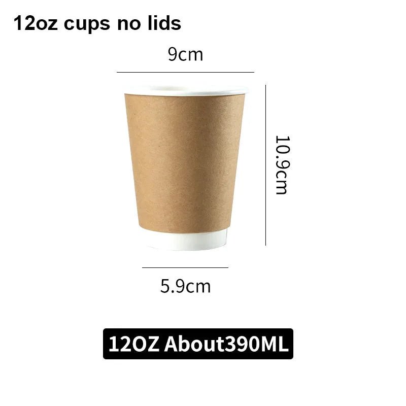 8/10/12/16oz Disposable Kraft Paper Coffee Cup With Lid Hot Cold Beverage Party Accessorie Insulation Takeaway Double - Layer - BACKUPMYFILESNOW