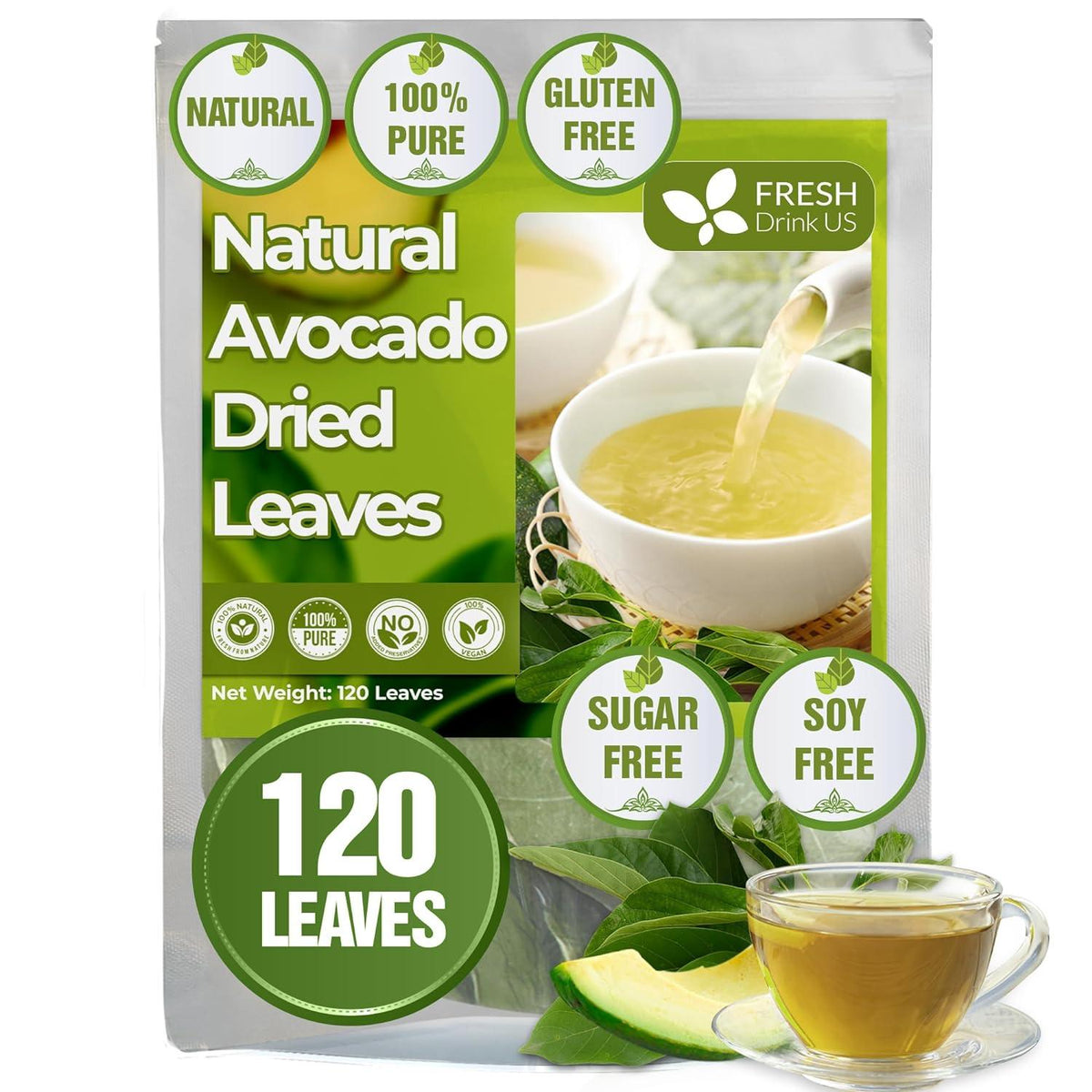 Natural Avocado Whole Leaves Dried, Tea Bags, 100% Pure from Avocado Leaves, Avocado Leaf Tea, Hojas de Aguacate Seca, No Additives, No Caffeine, Vegan