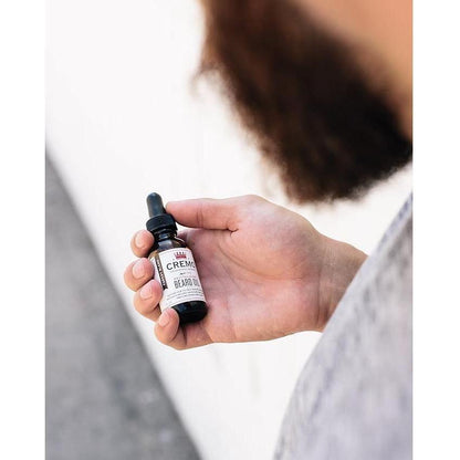 Pasteur Pharmacy Cremo Tea Tree Mint Beard Oil, 1 oz, showing the bottle with a label and a dropper cap for moisturizing and softening.