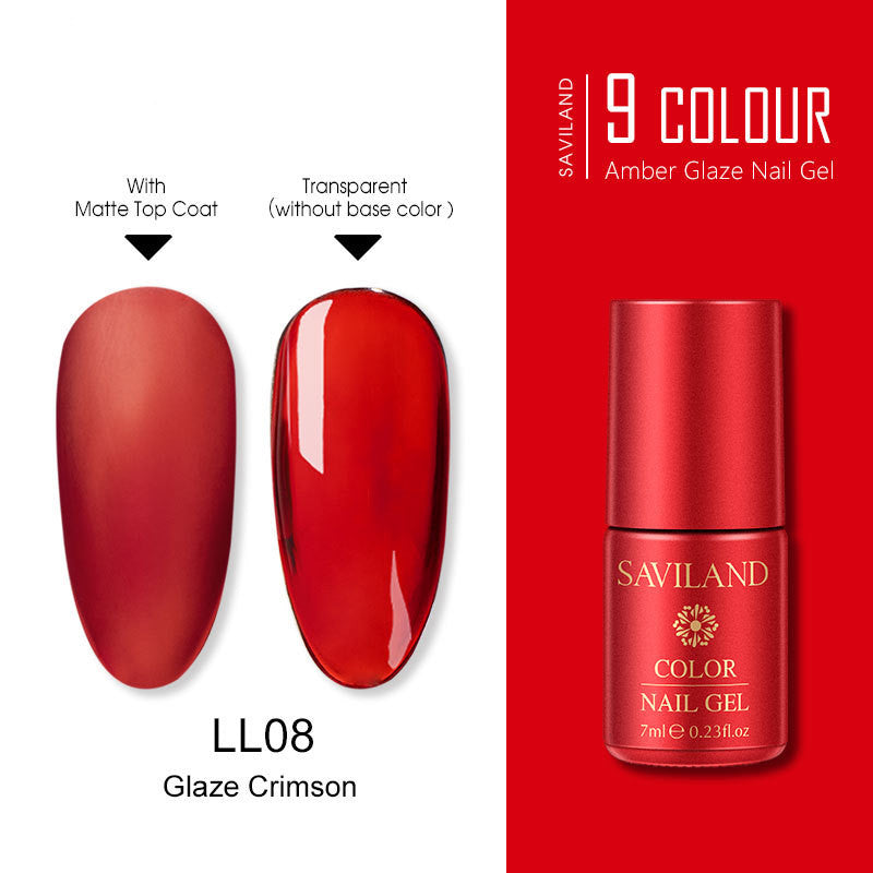 Transparent lasting phototherapy glue bottle labeled for nail application.