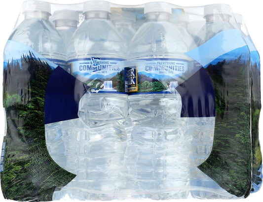 24 bottles of Deer Park bottled spring water, 16.9 ounces each, with clear water and label visible in the image.