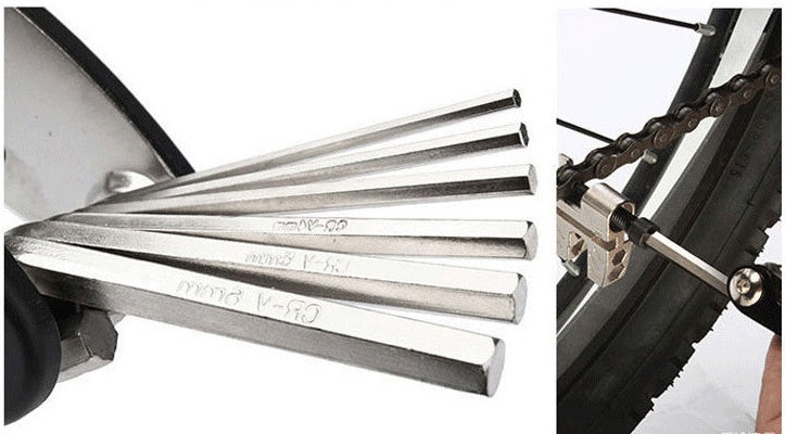 Bicycle repair combination tool with compact multi-function design for on-the-go bike maintenance