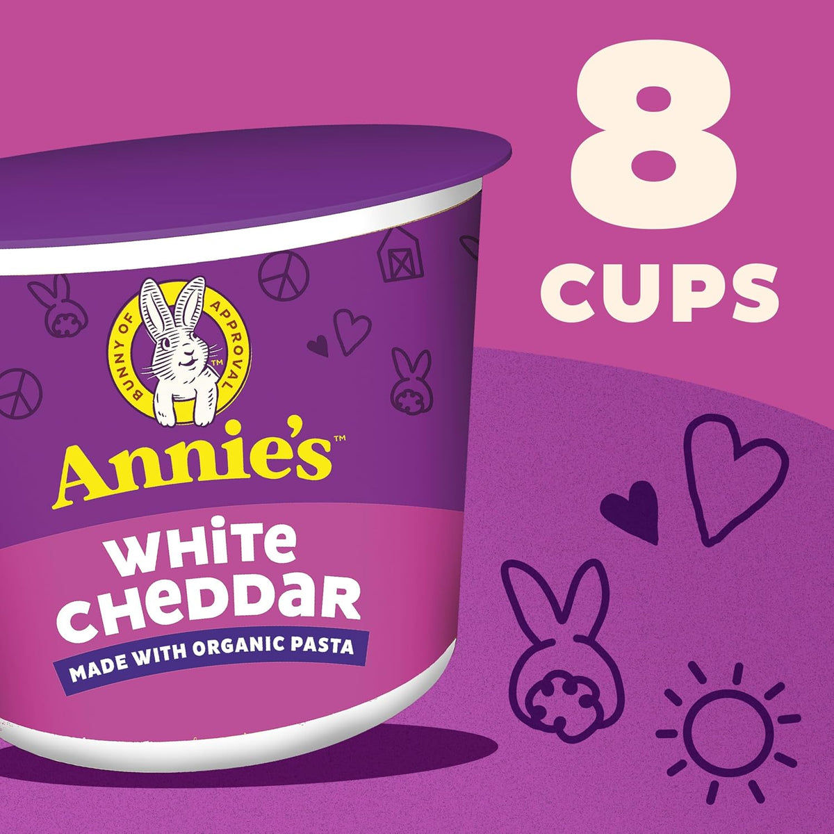 Annie's Homegrown White Cheddar Mac and Cheese Microwavable Cups, 8-pack, creamy cheese in individual cups ready to eat