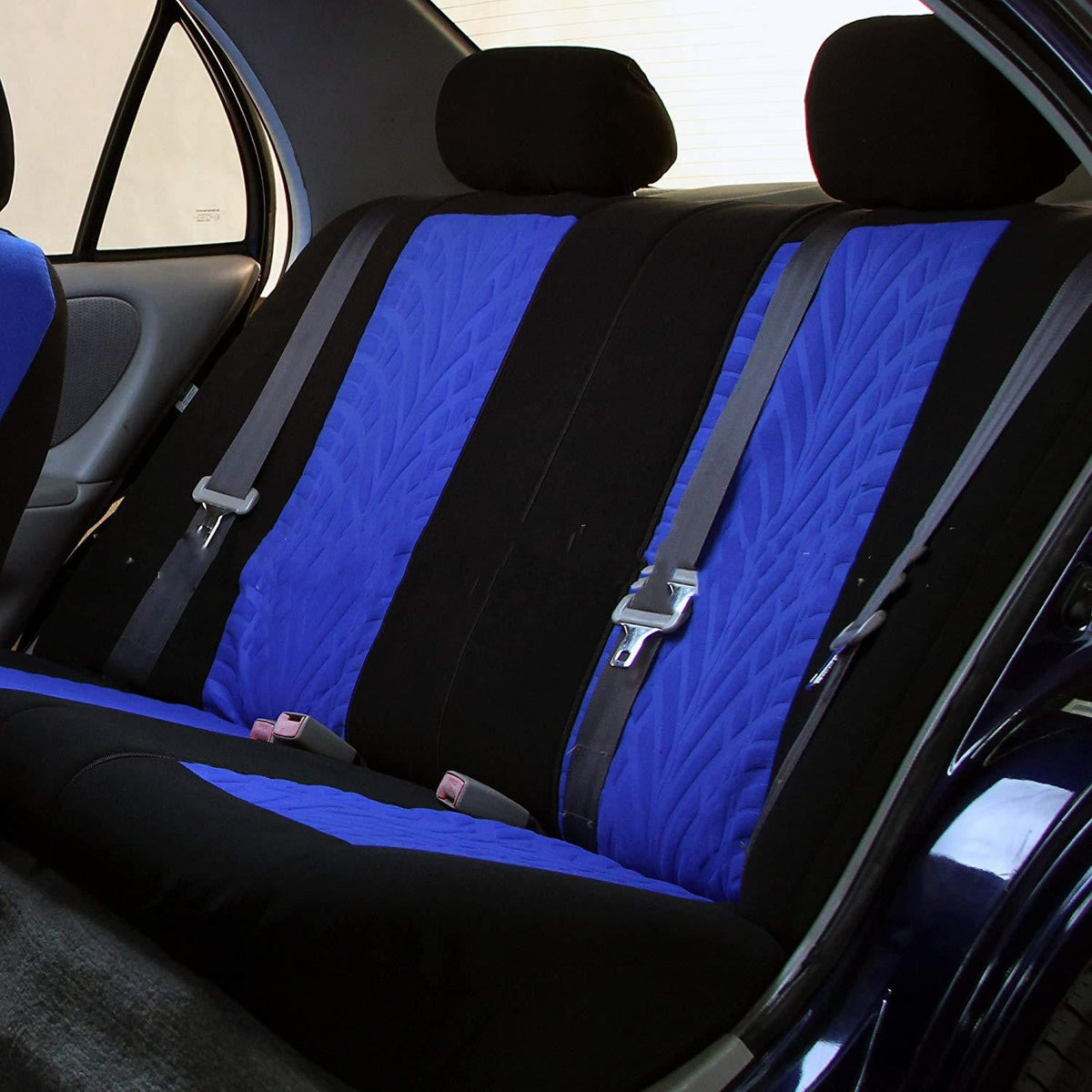 Tire pattern car seat cover with black and gray automotive design