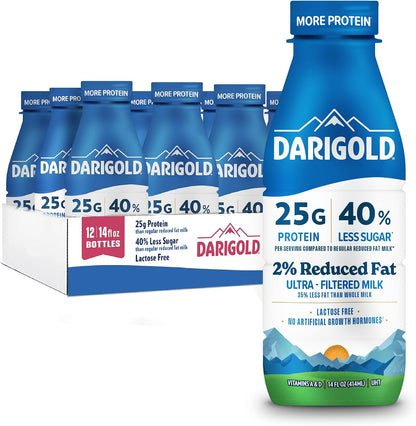 Darigold FIT high protein milk 2% in 14oz bottles, low fat, lactose free, 25g protein, 40% less sugar, 12-pack