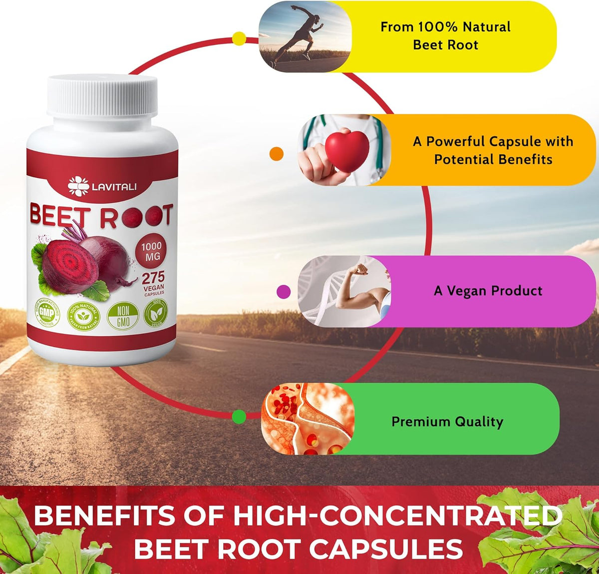 Beet Root Extract Capsules No Gluten, No Sugar, Vegan Capsules, High Concentrated Herbal Beet Root Extract.
