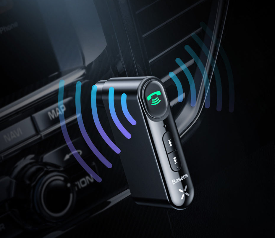 Black car Bluetooth receiver with compact wireless audio adapter design