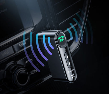 Black car Bluetooth receiver with compact wireless audio adapter design