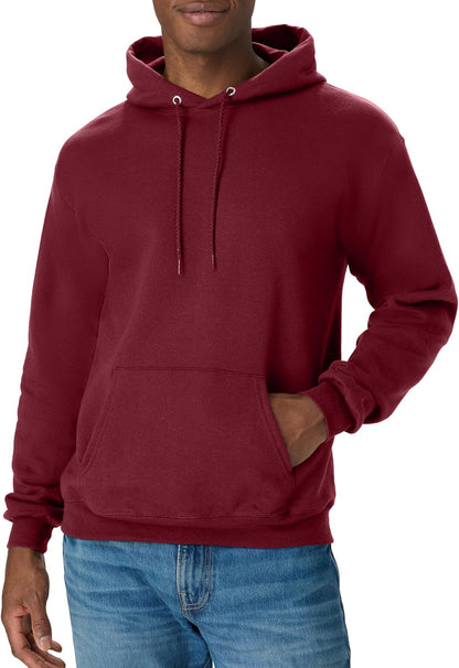 Hanes men's EcoSmart fleece hoodie with a front pocket and drawstring hood, available in big and tall sizes, gray color.