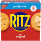 Ritz Fresh Stacks Original Snack Crackers in party size with 16 multi-pack snack packs, stacked in a cardboard box.
