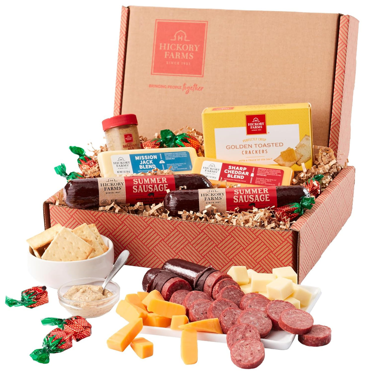 Hickory Farms small cheese gift basket with summer sausage and gourmet meats, perfect for holidays, celebrations, or care packages.