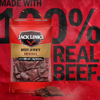 Jack Link's Original Beef Jerky Multipack in two 9 oz packs, featuring savory, dried beef slices in a resealable bag.