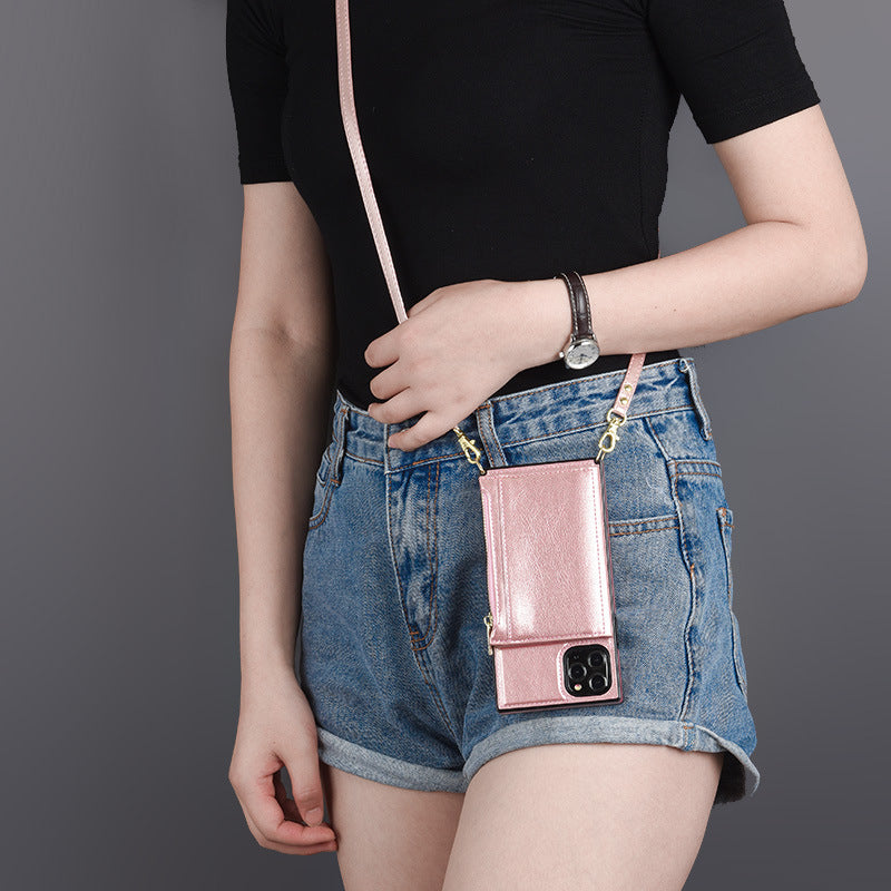 Crossbody backpack style coin card case phone case in compact black design